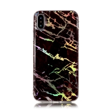 Kryt pre Apple iPhone Xs Max - mramorový vzor - gumový - čierny / strieborný