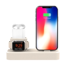 Nabíjecí stanice / stojánek pro Apple iPhone + AirPods + Watch - silikonový - béžový