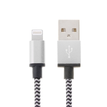 Synchronizační a nabíjecí kabel Lightning - tkanička - černý / stříbrný - 2m