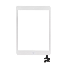 Dotykové sklo (dotyková plocha) s konektorom IC a flex s tlačidlom Home Button pre Apple iPad mini / mini 2 (Retina) - biele - kvalita A+