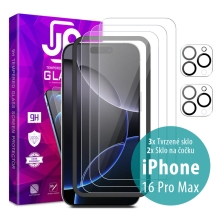 Tvrzené sklo JP Mega Pack pro Apple iPhone 16 Pro Max - čiré - sada 3 kusů + aplikátor + 2x sklo na čočku