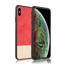 Kryt pro Apple iPhone Xs Max - plastový / umělá kůže - červený / béžový