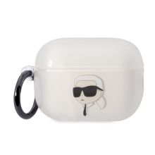 Pouzdro KARL LAGERFELD pro Apple AirPods Pro (2022 / 2023) - hlava Karla - gumové - průhledné