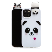 Kryt pre Apple iPhone 15 Plus - 3D panda - gumový - biely