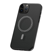 BASEUS Fauxther kryt pre Apple iPhone 15 Pro - Podpora MagSafe - syntetická koža - čierny