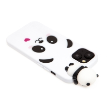 Kryt pre Apple iPhone 15 - 3D panda - gumový - biely