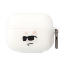 Pouzdro KARL LAGERFELD 3D logo pro Apple AirPods Pro - silikonové - NFT hlava Choupette - bílé