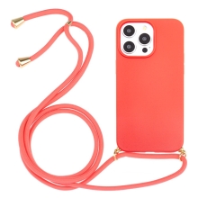 Kryt pro Apple iPhone 15 Pro Max - slaměné kousky - se šňůrkou - gumový - červený