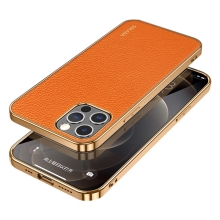 Kryt SULADA pro Apple iPhone 13 Pro - umělá kůže / pokovené hrany - oranžový