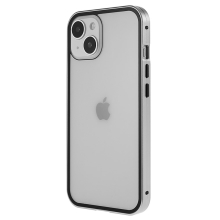 Kryt pre Apple iPhone 15 - 360° ochrana - magnetické pripevnenie - sklo/kov - strieborný