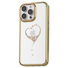 Kryt KINGXBAR Wish pro Apple iPhone 15 Pro - s kamínky - plastový / gumový - zlaté srdce