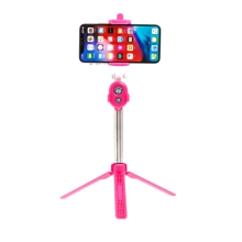 Selfie tyč / monopod + stativ / tripod - Bluetooth spoušť - plastová - růžová