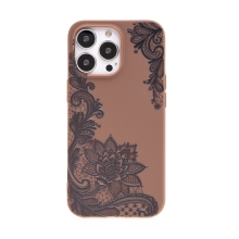 Kryt pro Apple iPhone 13 Pro Max - krajkové květiny - gumový - hnědý