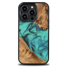 Kryt BEWOOD pre Apple iPhone 14 Pro - drevo / živica - tyrkysovo zelená / hnedá