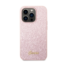 Kryt GUESS Metal Flakes pre Apple iPhone 14 Pro Max - trblietavý - plast/guma - ružový