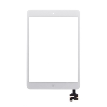 Dotykové sklo (touch screen) s IC konektorem a flex s Home Buttonem pro Apple iPad mini / mini 2 (Retina) - bílé - kvalita A