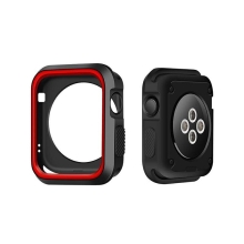 Kryt / rámeček pro Apple Watch 42mm 1 / 2 / 3 series - sportovní - silikonový - černý / červený