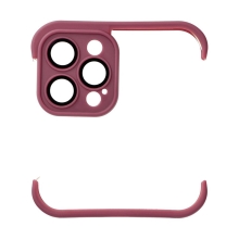 Bumper / mini rámeček pro Apple iPhone 12 Pro Max + tvrzené sklo na čočky kamery - silikonový - vínový