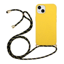 Kryt pro Apple iPhone 14 - slaměné kousky - se šňůrkou - gumový - žlutý
