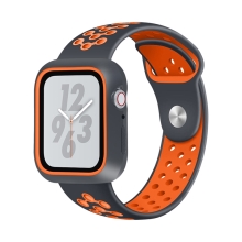 Řemínek pro Apple Watch 44mm Series 4 + ochranný rámeček - silikonový - černý / oranžový
