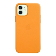 Originální kryt pro Apple iPhone 12 / 12 Pro - MagSafe - kožený - měsíčkově oranžový