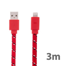 Synchronizační a nabíjecí kabel Lightning pro Apple iPhone / iPad / iPod - tkanička - plochý červený - 3m