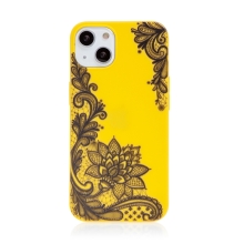 Kryt pro Apple iPhone 13 - krajkové květiny - gumový - žlutý