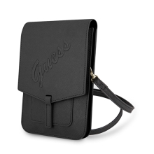 Pouzdro / kabelka GUESS Saffiano - 2x kapsa + popruh přes rameno - umělá kůže - černé