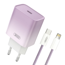 Nabíjecí sada XO CE18 pro Apple iPhone / iPad - 30W EU adaptér USB-C + kabel Lightning - bílá / fialová