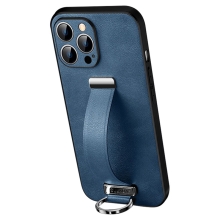Kryt SULADA pro Apple iPhone 15 Pro - poutko + kroužek - ochrana kamery - umělá kůže - modrý