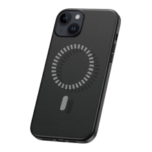 BASEUS Fauxther kryt pre Apple iPhone 15 Plus - Podpora MagSafe - umelá koža - čierny