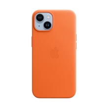 Originální kryt pro Apple iPhone 14 - MagSafe - kožený - oranžový