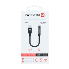 Přepojka / adaptér SWISSTEN Textile - USB-C / 3,5mm jack samice - 15cm - tkanička - černý