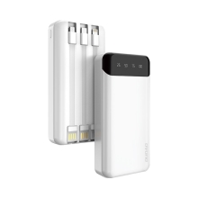 Externí baterie / power bank DUDAO - 3x kabel - USB-C / Micro USB / Lightning - 20000 mAh - bílá