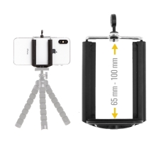 Univerzální nastavitelný držák na stativ / selfie tyč pro Apple iPhone a další telefony - šířka 6,5 - 10cm - černý