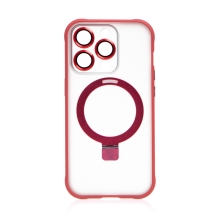 Kryt Mag Ring pro Apple iPhone 13 Pro - podpora MagSafe + stojánek - gumový - červený