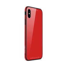 Kryt SULADA pro Apple iPhone Xs Max - kov / sklo - červený