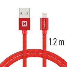 Synchronizační a nabíjecí kabel SWISSTEN - MFi Lightning pro Apple zařízení - tkanička - červený - 1,2m