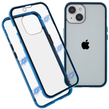Kryt pre Apple iPhone 15 Plus - 360° ochrana - magnetické uchytenie - sklo/kov - modrý