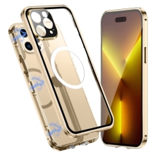 Kryt pre Apple iPhone 14 Pro - 360° ochrana - podpora MagSafe - sklo/kov - zlatý