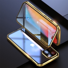 Kryt LUPHIE pro Apple iPhone 13 mini - 360° ochrana - kovový / skleněný - zlatý