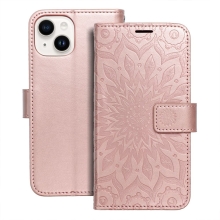 Pouzdro pro Apple iPhone 14 Plus - umělá kůže - mandala - Rose Gold růžové