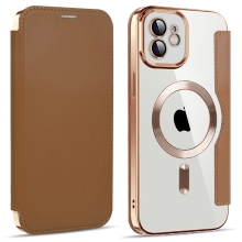 Puzdro pre Apple iPhone 11 - Podpora MagSafe - plast / umelá koža - hnedé/zlaté