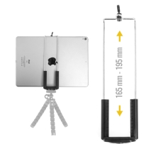 Univerzální nastavitelný držák na stativ / selfie tyč pro Apple iPad a další zařízení - šířka 16,5 - 19,5cm - černý