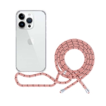 Kryt EPICO Nake pro Apple iPhone 14 Pro - odolný + růžová šňůrka - gumový - průhledný