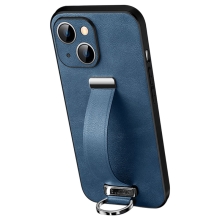 Kryt SULADA pro Apple iPhone 15 Plus - poutko + kroužek - ochrana kamery - umělá kůže - modrý