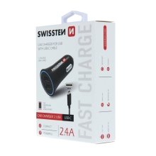 2v1 nabíjecí sada SWISSTEN pro Apple zařízení - autonabíječka 2x USB 12W + kabel USB-C - černá