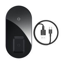 2v1 bezdrátová nabíječka / podložka Qi BASEUS pro Apple iPhone / AirPods - černá