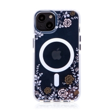 Kryt KINGXBAR Flora pro Apple iPhone 14 Plus - podpora MagSafe - plastový / gumový - květiny - fialový