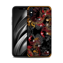 Kryt NXE pro Apple iPhone Xs Max - květinový motiv s kamínky - červený
